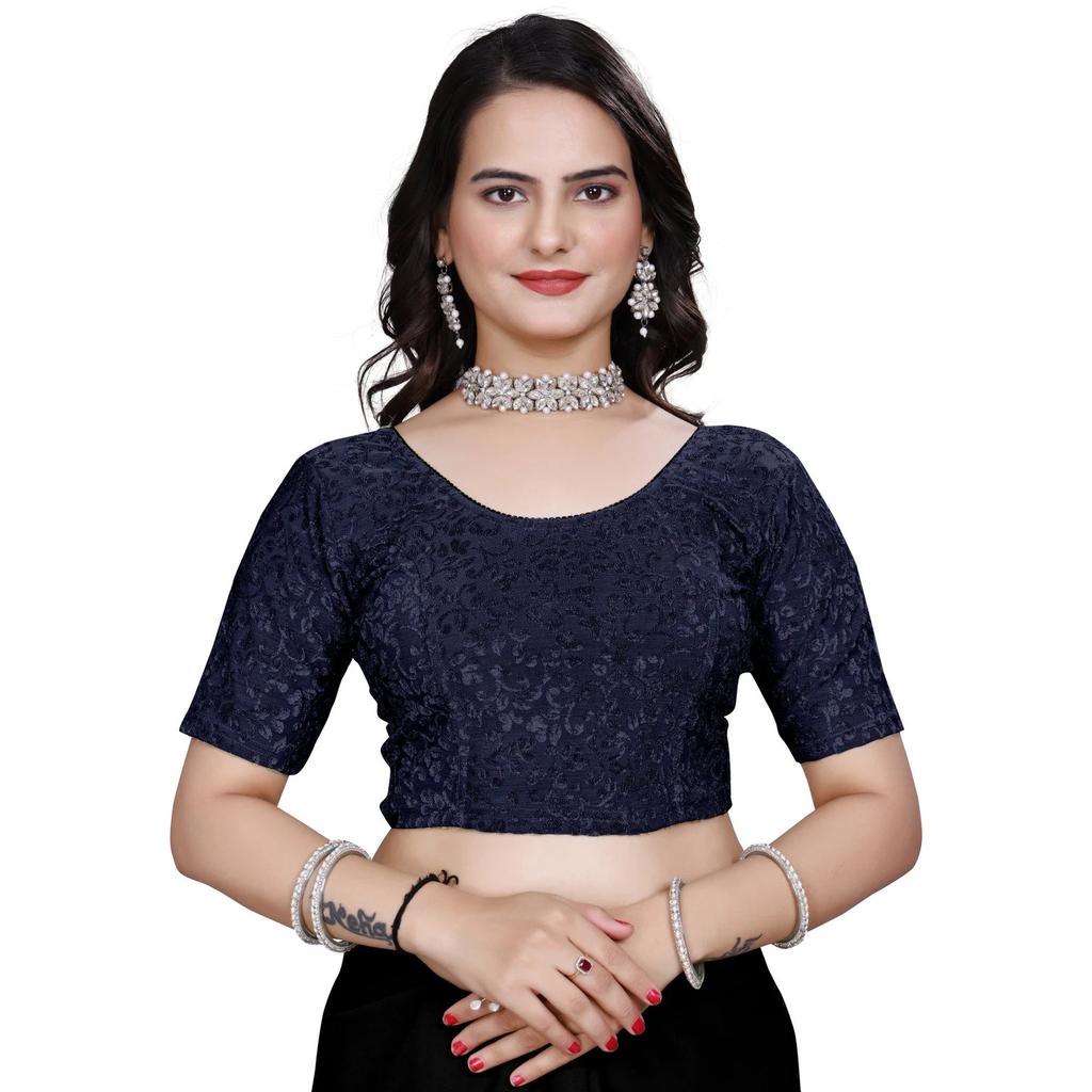 Indian Women Jacquard Fabric Choli Beautiful Round Neck Half Sleeves Blouse