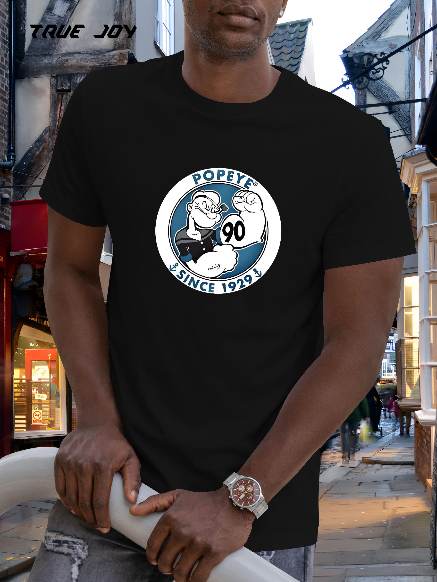 Black T-shirt with Popeye & Olive Oyl Cartoon Print -  Popeye 90 Since 1929  Design XL