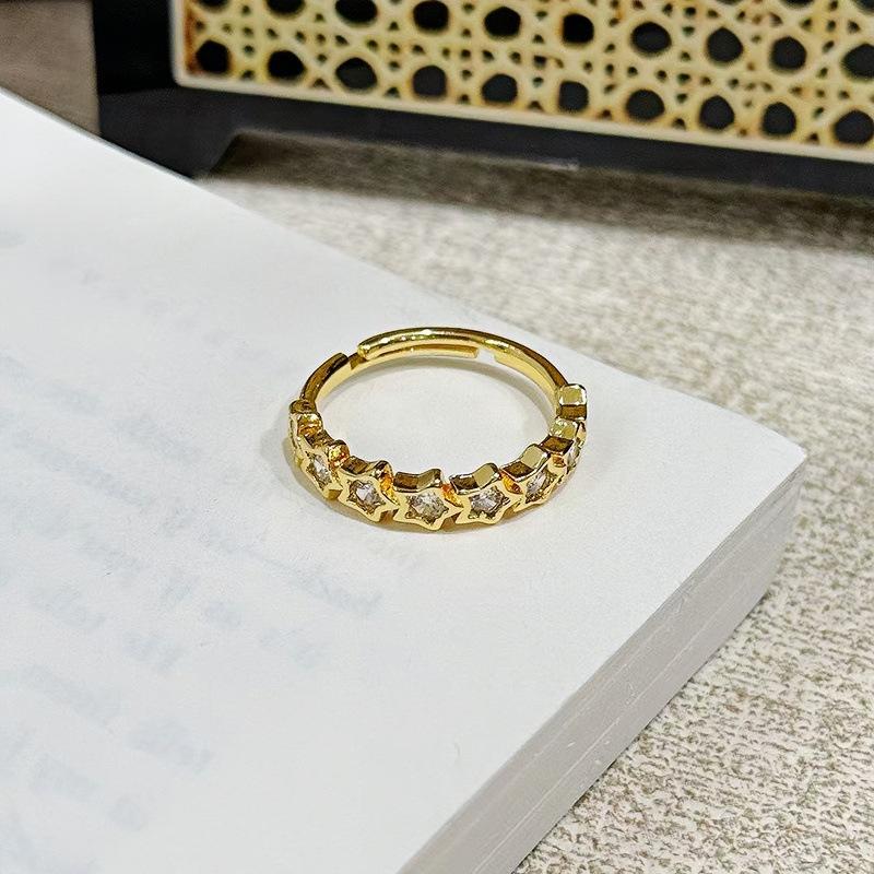 Medieval Exquisite Retro Star Rhombus Open Ring Women'S Fashion Personality Niche High Sense Light Luxury Stacked Ring