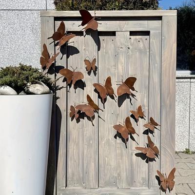 15 Piezas Decoración de Pared de Mariposa de Metal, Arte de Jardín de Hierro Rústico 3D para Valla Exterior Patio, Juego de Adornos Resistente a la Intemperie y al Óxido