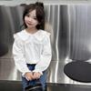 2024 Spring/Autumn Girls' White Cotton Shirt, Turn-Down Collar, Fashionable Student Top