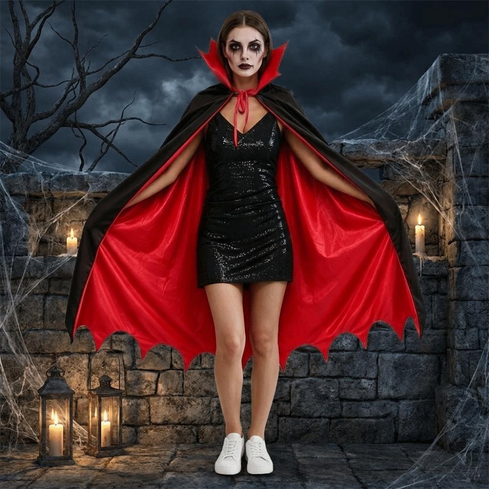 Stand-up Collar Halloween Hooded Cloak Solid Color Washable Durable Gothic Costume Cape Comfortable Fit Spooky Cosplay Outfits