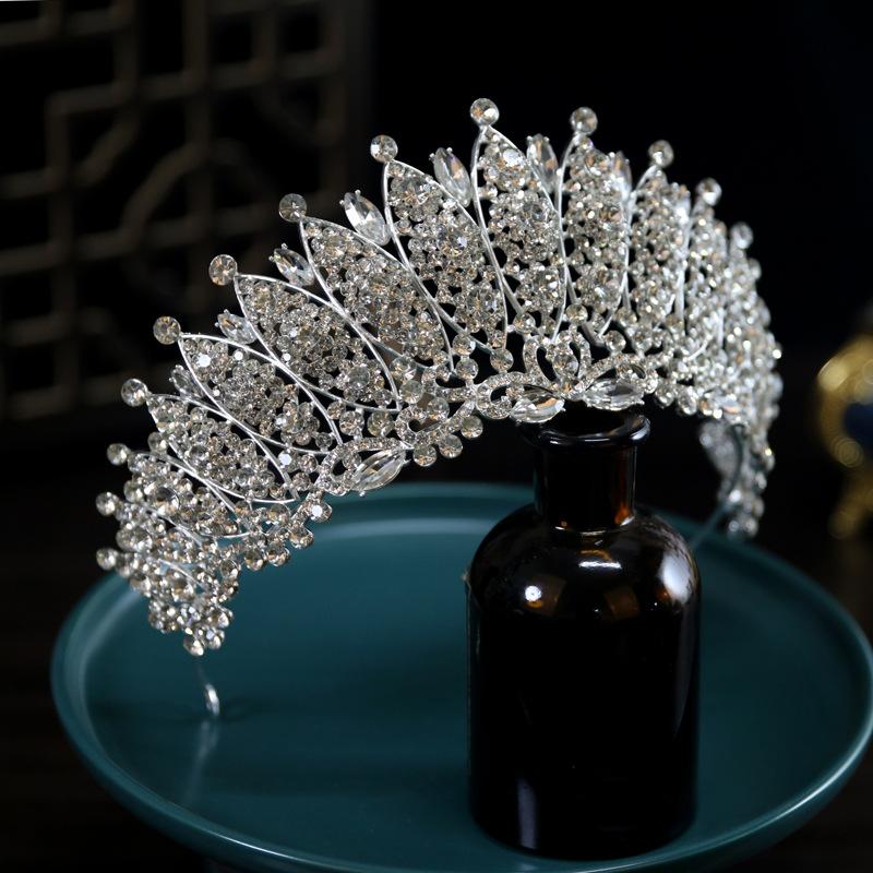 HC08 Baroque Luxury Handmade Crystal Bridal Tiaras Cubic Zircon Crown Rhinestone Pageant Diadem Headpieces Wedding Accessories серебряный