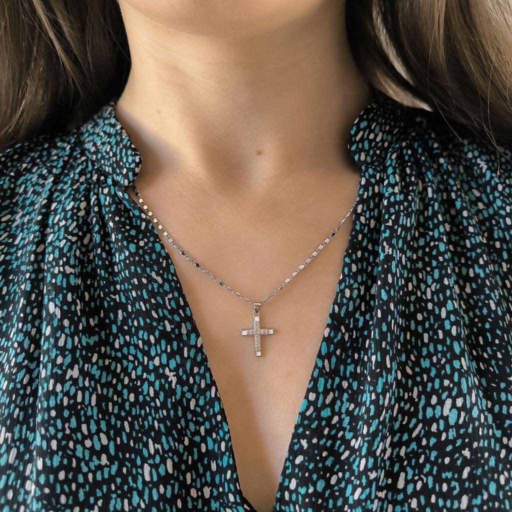 Silbernes Kreuz mit Zirkonia, Emaille (2192961)