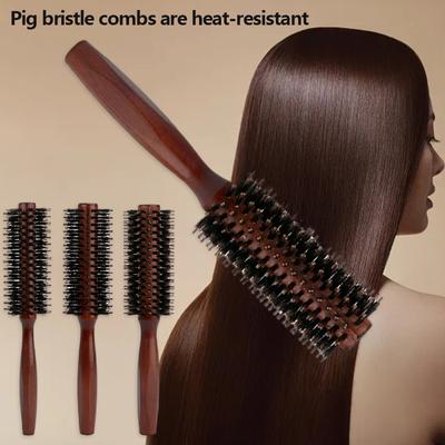 Haarkamm aus massivem Holz mit Schweineborsten und quadratischem Griff, Rollkamm zum Stylen von Haaren, flacher, flauschiger Kamm für die Haarwurzel, Haarbürste