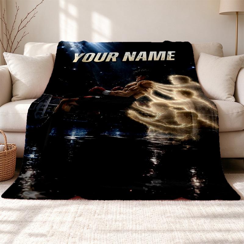 Hajime no Ippo Customizable name outdoor blanket soft cozy and warm Multi-purpose office blanket outdoor camping and travel blanket all