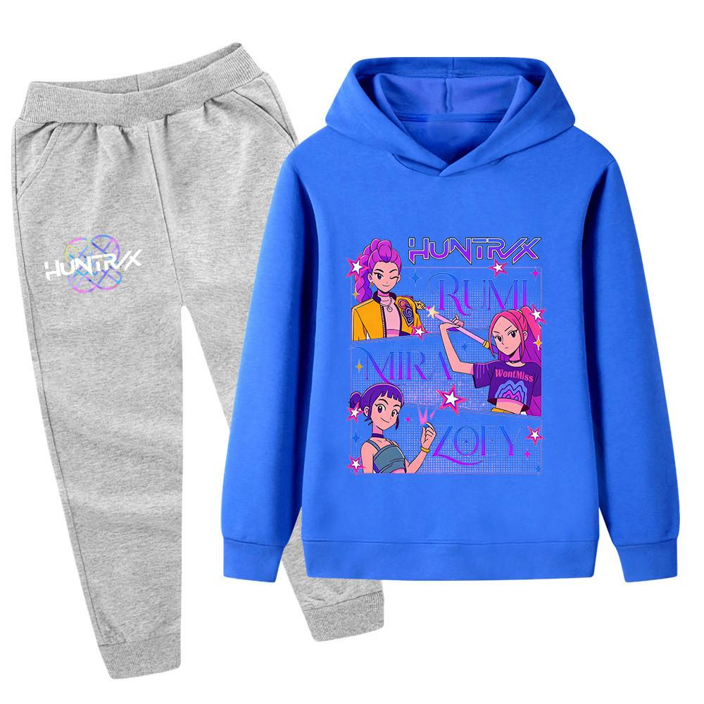 PB1239 Kinder Jungen Mädchen Kpop Mira Zoey Rumi Druck Langarm Kapuzenpullover Hose Hosen Kleidersets