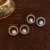 Freshwater Pearl Commuter Round Stud Earrings Micro-inlaid Zircon Geometric Versatile Hollow Line Atmospheric Earrings