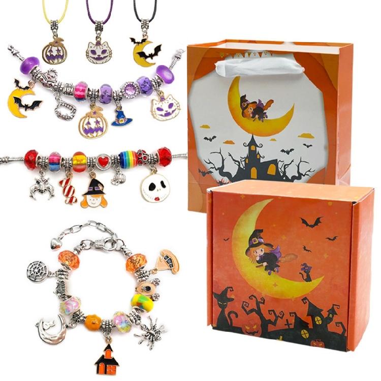 Horror Charm Bracelet DIY Halloween Link Chain Pumpkin Black Cat Bracelets