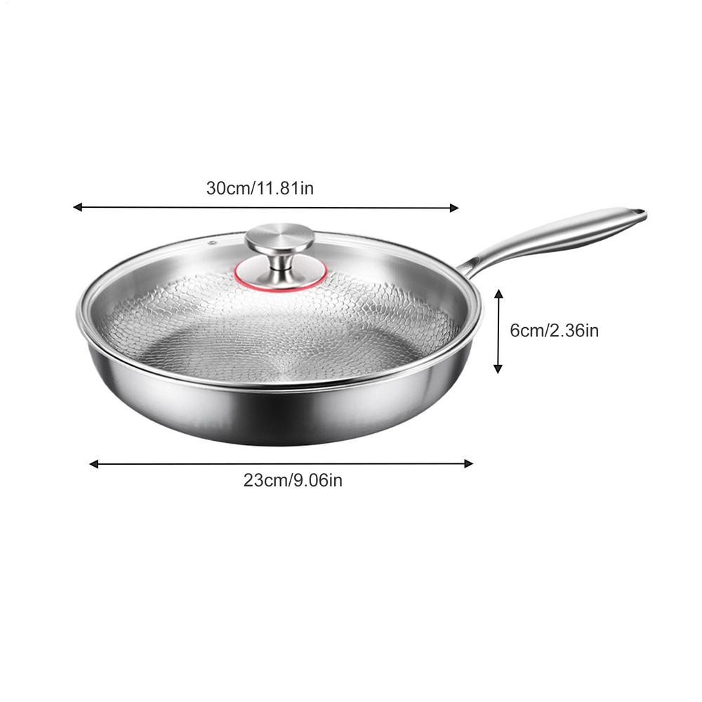 Titanium Frying Pan with Lid 26/28/30cm Non-stick Even-Heating Skillet Uncoated Fish Scale Hammer Pattern Kitchen Cookware