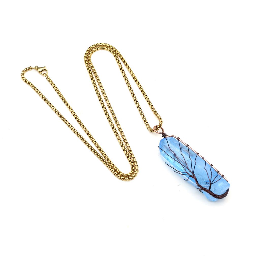 Natural Stone Necklace Synthetic Exquisite Blue Clearing Irregular Necklace Pendant For Women Birthday Gift Chain 60 CM