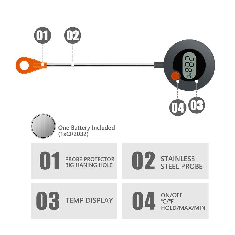 Digital Folding Barbecue and Kitchen Thermometer for Food and Water.