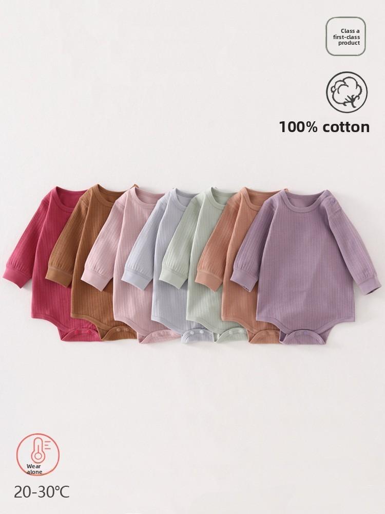 Baby Cotton Long Sleeve Footed Romper With Bone Free Jacquard Design For Newborns And Infants