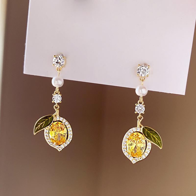 Exquisite Yellow Zircon Lemon Earrings For Women Fashion Personalized Daily Accessory Party  Birthday Anniversary Gifts