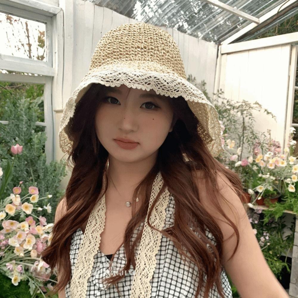 Large Edge French-style Straw Hat Wide Brim Panama Cap Handmade Beach Bucket Hat  Beach Side
