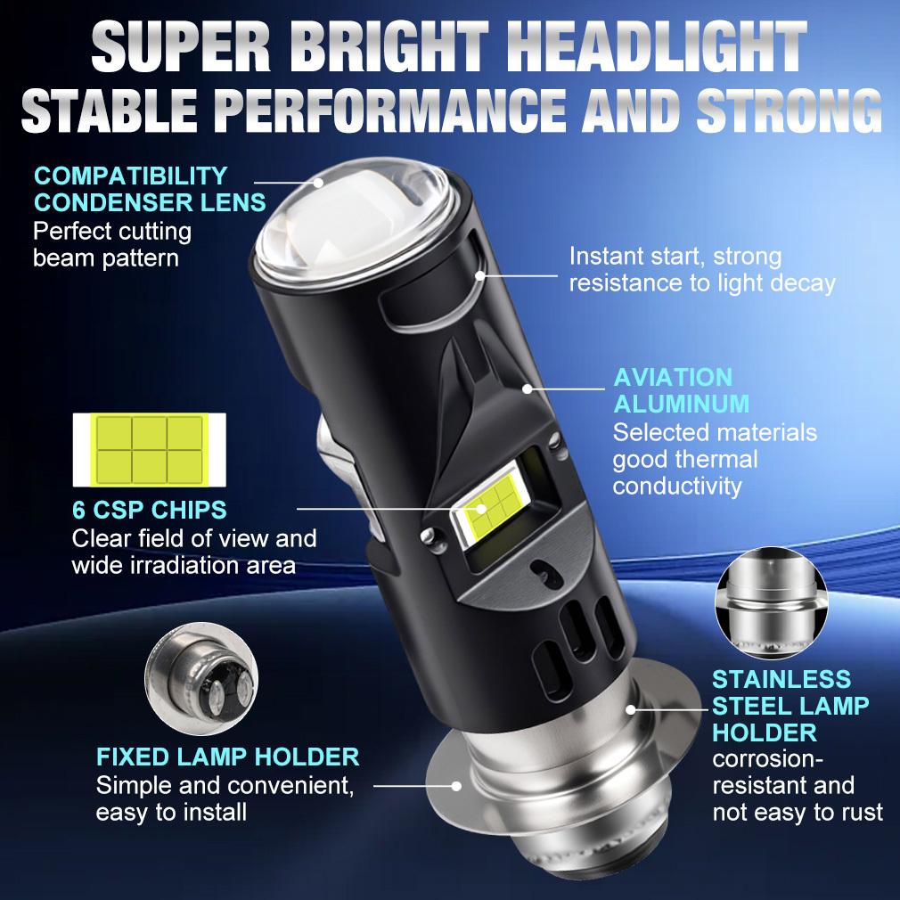 1Pc H6 BA20D LED H4 Led P15D Moto Motorcycle Headlight HD Len Bulb CSP 20000LM DRL Spotlight Hi/Lo Beam Lamp Fog Light 6500K White Motos Accessories