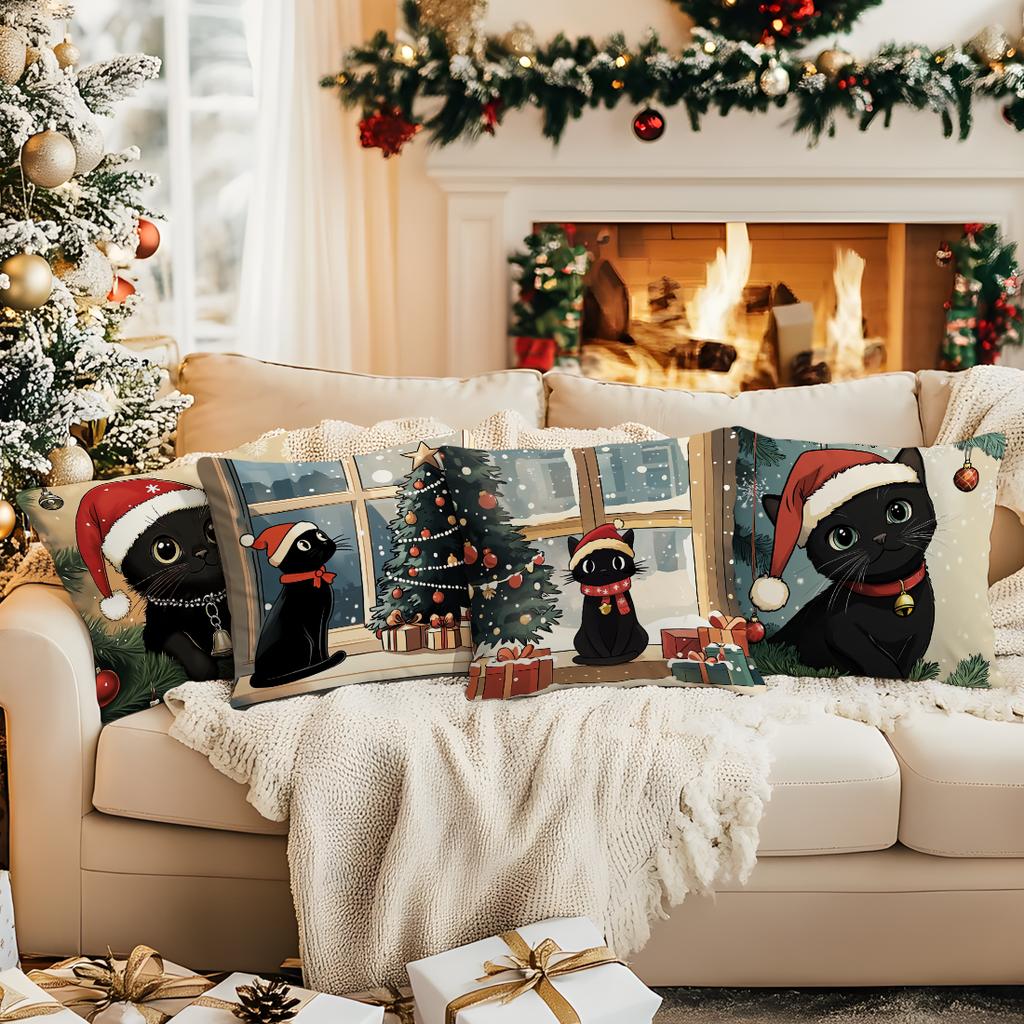 Christmas Cat Pillowcase Bedroom Sofa Cushion Cover 100% Polyester Living Room Soft Cushion Pillowcase Home Decor