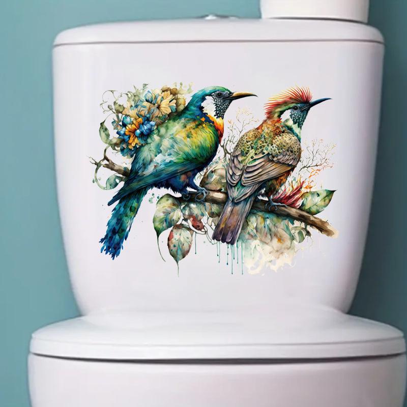 Self-adhesive Toilet Stickers Birds Flowers for Bathroom Toilet Seat Creative Home Wall Decor