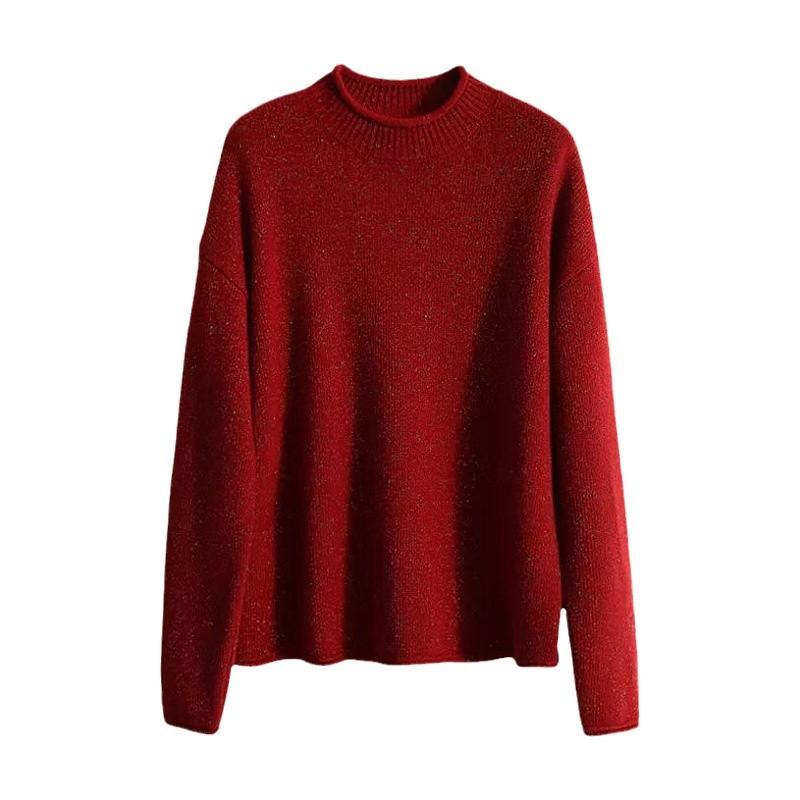 

New Year Christmas Red Half Turtleneck Cardigan Women s Spring New Casual Loose Knitted Base Sweater M