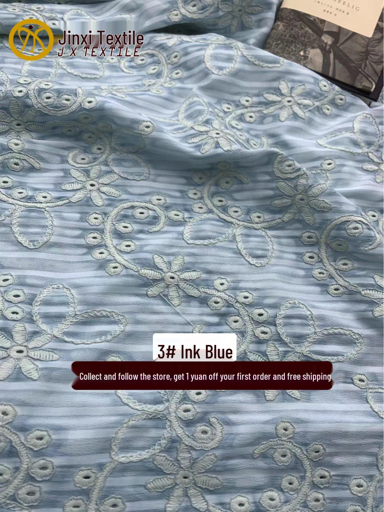 New Chinese Style Imitation Tencel Fabric: Gradient Dyed Floral Embroidery for Dress and Shirt