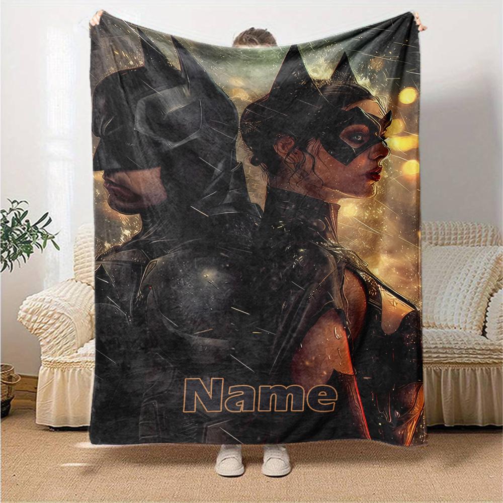 Custom Name Batman Theme Printed Blanket - Perfect for Couch, Bed, Travel & Outdoor Use | Machine Washable, Cozy & Durable.
