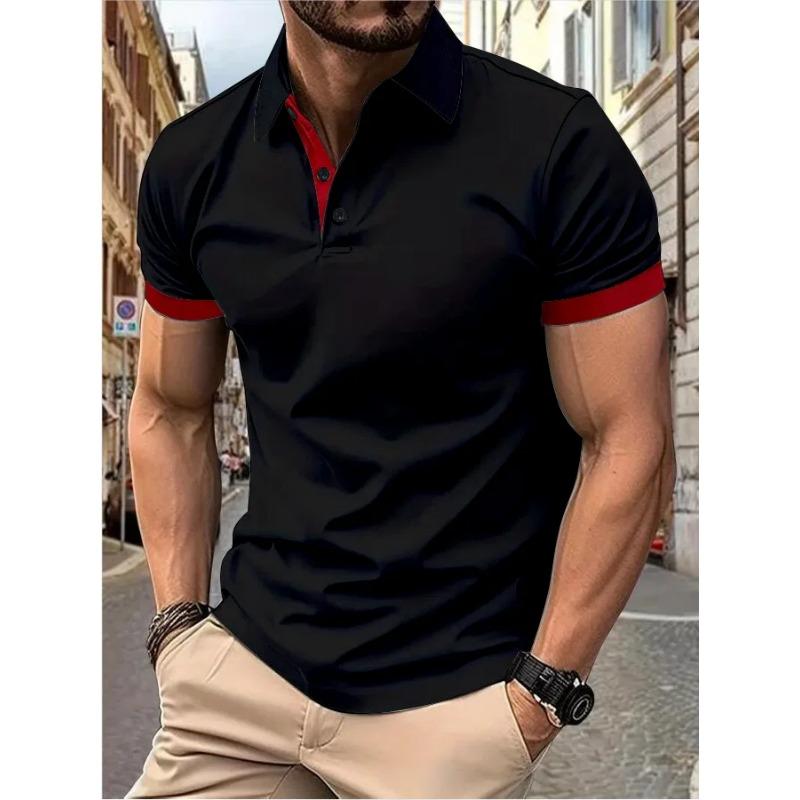 Men's Short Sleeve Color Matching Fashion with Men's Lapel Short Sleeve