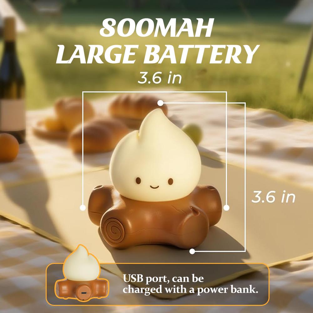 Cute Campfire Night Light Silicone Sleeping Nightlight With Stepless Dimming Rechargeable Beside Lamp For Halloween Decor