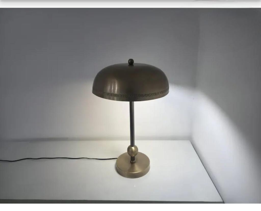 Mid century Raw Brass Table Lamp – Minimalist Bedside Light for Home or Office
