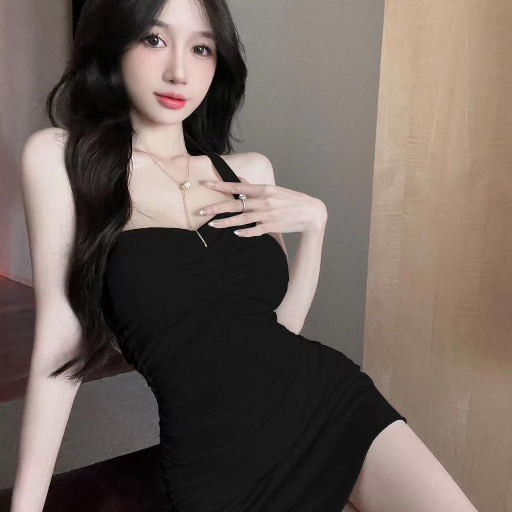 Pure desire wind neck dress women's summer design sense niche waist fold hip wrap sexy temperament small skirt