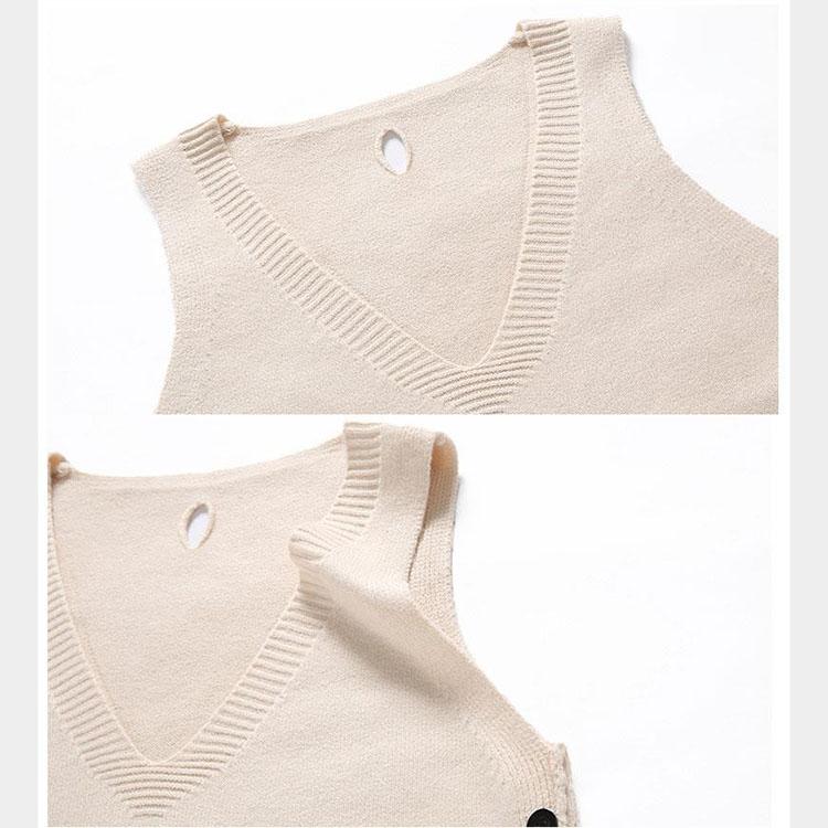 Autumn and Winter Knitted Vest Sleeveless Sweater Short Pullover Women Loose Waistcoat Irregular Hem
