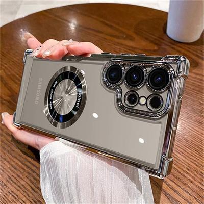 Do etui Magsafe transparent do Samsung Galaxy S24 Ultra S23 FE S22 Plus Magnetic Lens Film Camera Protection Shockproof Cover