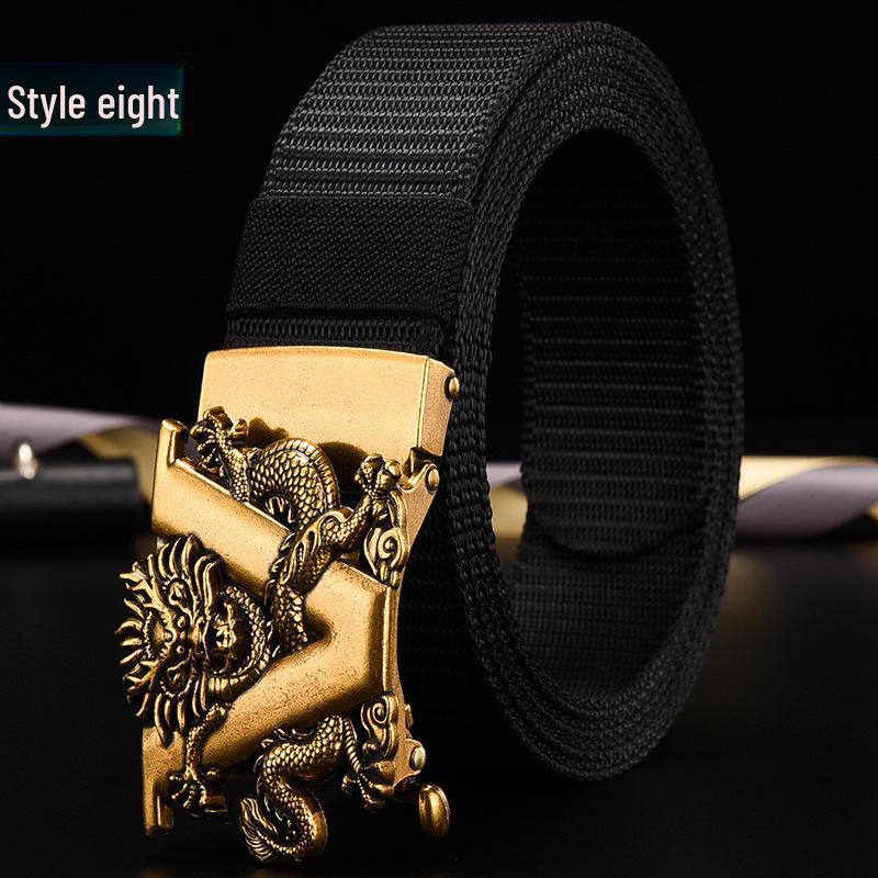 

Мужской ремень из нейлонового холста с автоматической пряжкой без зубцов - Ретро стиль, Большой размер. 130 cm