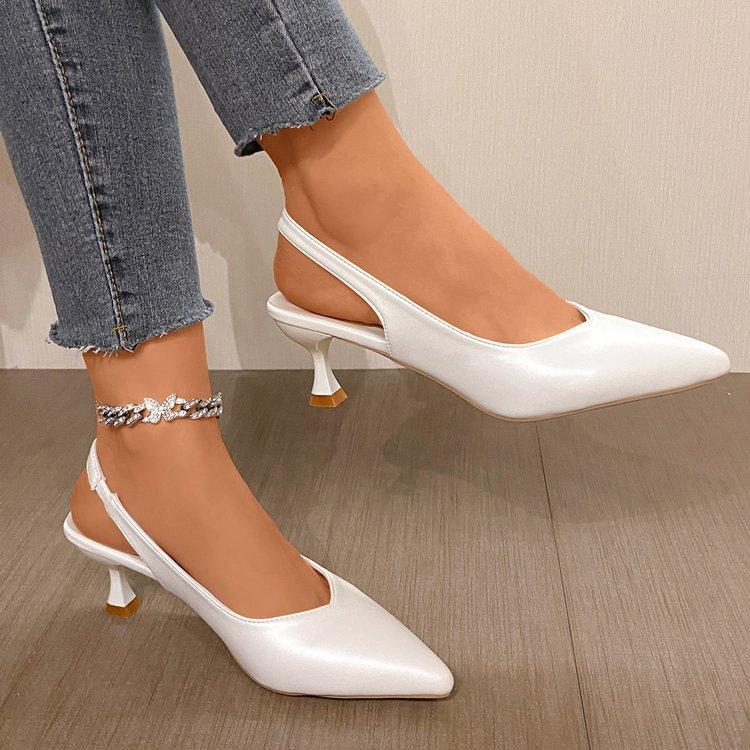 High Heels Women's Thin Heel Bag Head Sandals Summer French Temperament Small Heel Middle Heel Pointed Head Evening Breeze Gentle with Skirt Women's