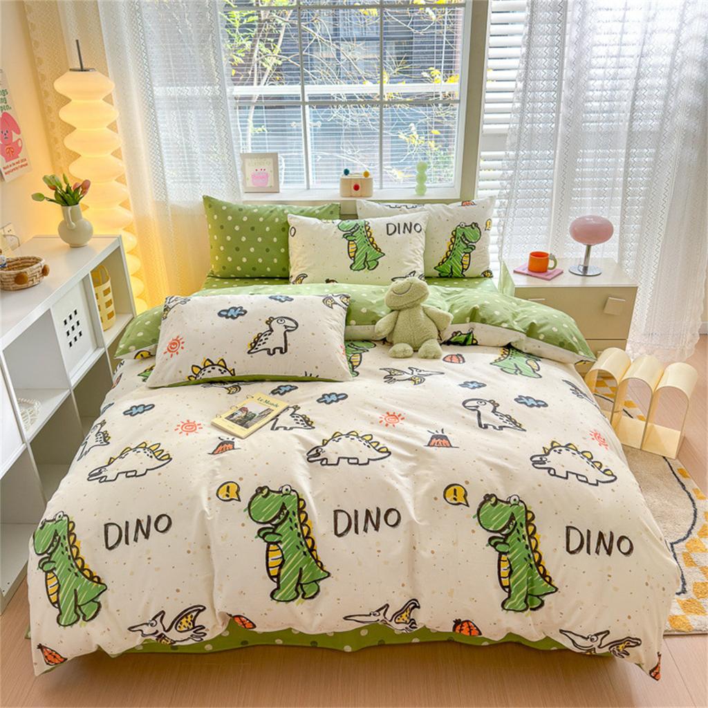 Dinosaur Double-sided Duvet Cover Set, Cute Print Bedding Set for Boys Girls Room Decor, Cartoon Animals Dino Quilt Cover Set