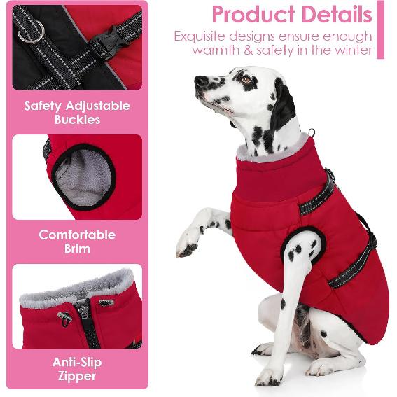 AOFITEE Dog Coat for Large Dogs, XXXL Dog Winter Jacket with Harness Built in, Turtleneck Cold Weather Coat for Extra Large Dogs, Reflective Pet