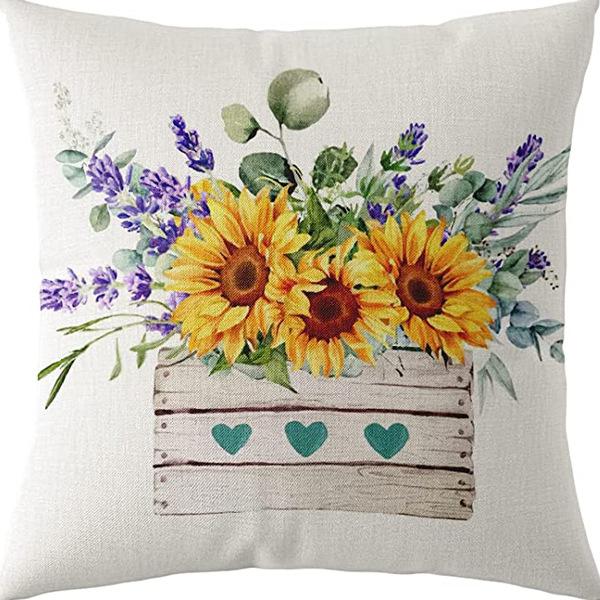 Flowers Daisy Tulip Printed Linen Pillow Case Home Living Room Sofa Bedroom Pillow Case