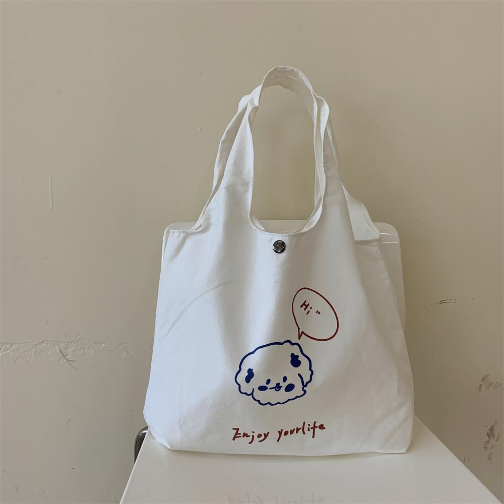 Lazy cartoon printed vest bag, simple large-capacity canvas bag, student class bag, shopping bag