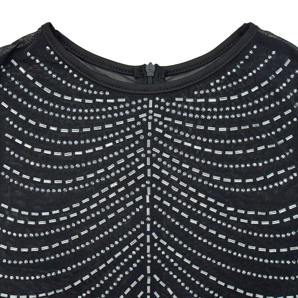Damen Mode Einfarbige Netz-Ärmelloses Langes Kleid mit Heißbohr-Details