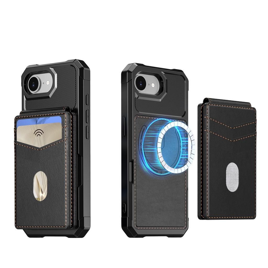 For Magsafe Wallet Card Holder Leather Case For iPhone 16E 16 Plus 15 14 13 12 11 Pro Max Magnetic Protection Stand Phone Cover