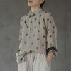 Johnature Women Vintage Linen Shirts Polka Dot Stand Long Sleeve Tops Spring Chinese Style Button Blouses