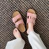 Women's PU Suede Flat Slippers Two-layer Adjustable Buckle Rubber Soft Sole Non-slip Sandals Beach Open Toe Slides Sandalias New