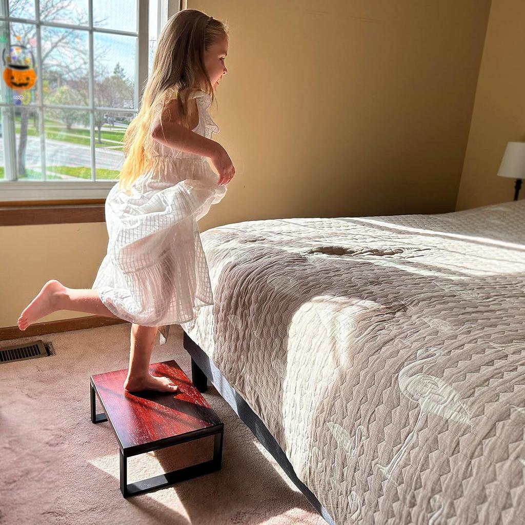 Wooden Step Stool for Kitchen & Bedroom - Child's Hand Washing or Shoe Changing Footstool