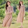 2025 Spring Women's Plaid Waist-Slimming Long Sleeve Dress with Turn-Down Collar