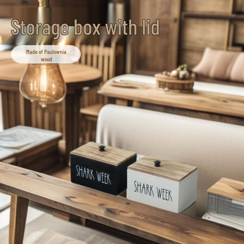 American Style Wooden Desktop Storage Box with Lid for Sanitary Pads and Cotton Swabs