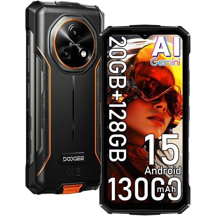 DOOGEE Fire 5 Pro Telephone Portable Incassable 20Go+128Go 6,6" 13000mAh Smartphone Robustee Android 15 Dural SIM 4G/NFC Orange