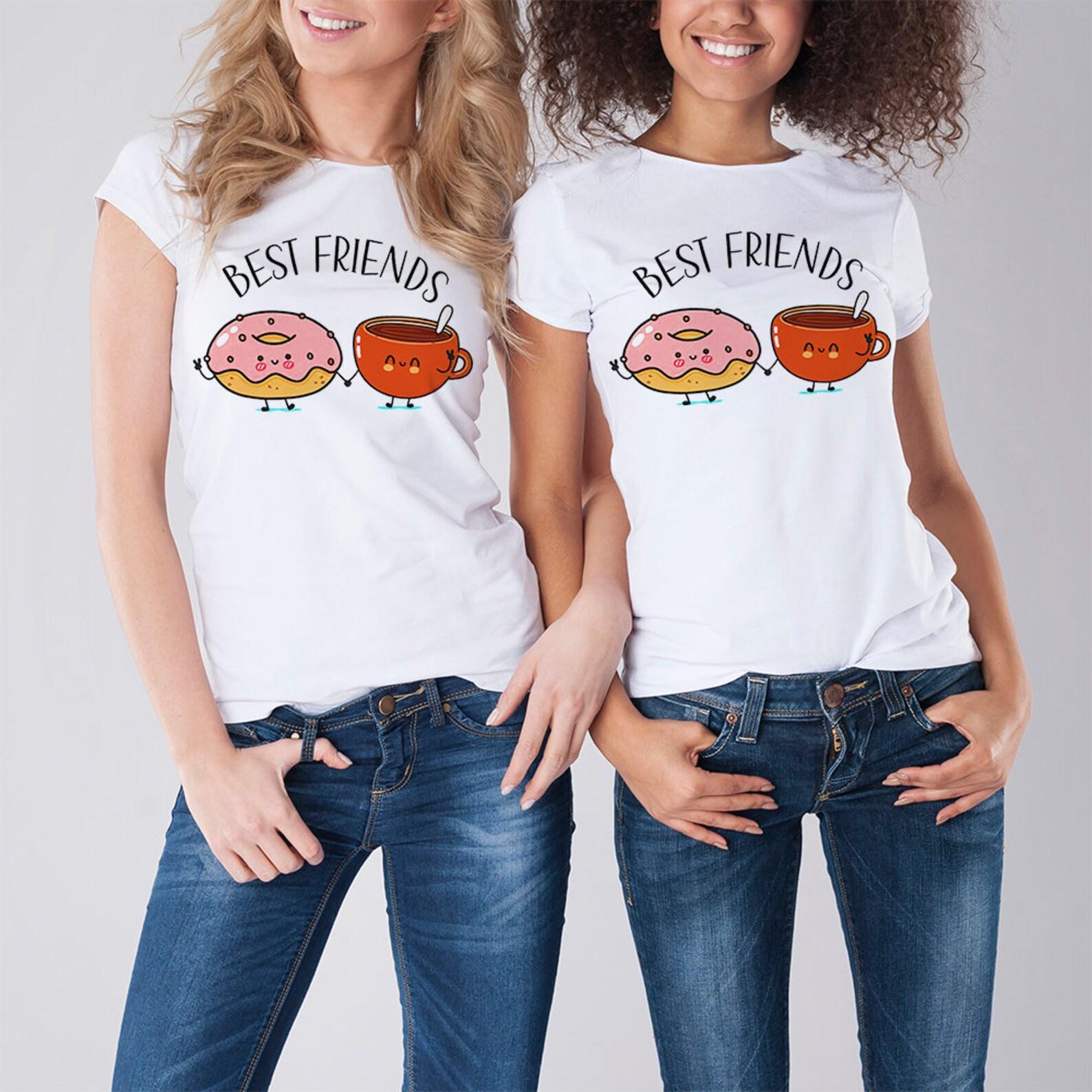 Best Friends Coffee and Donut Matching Couple T-Shirt, Men s and Women s Sizes (MAC-22340) S