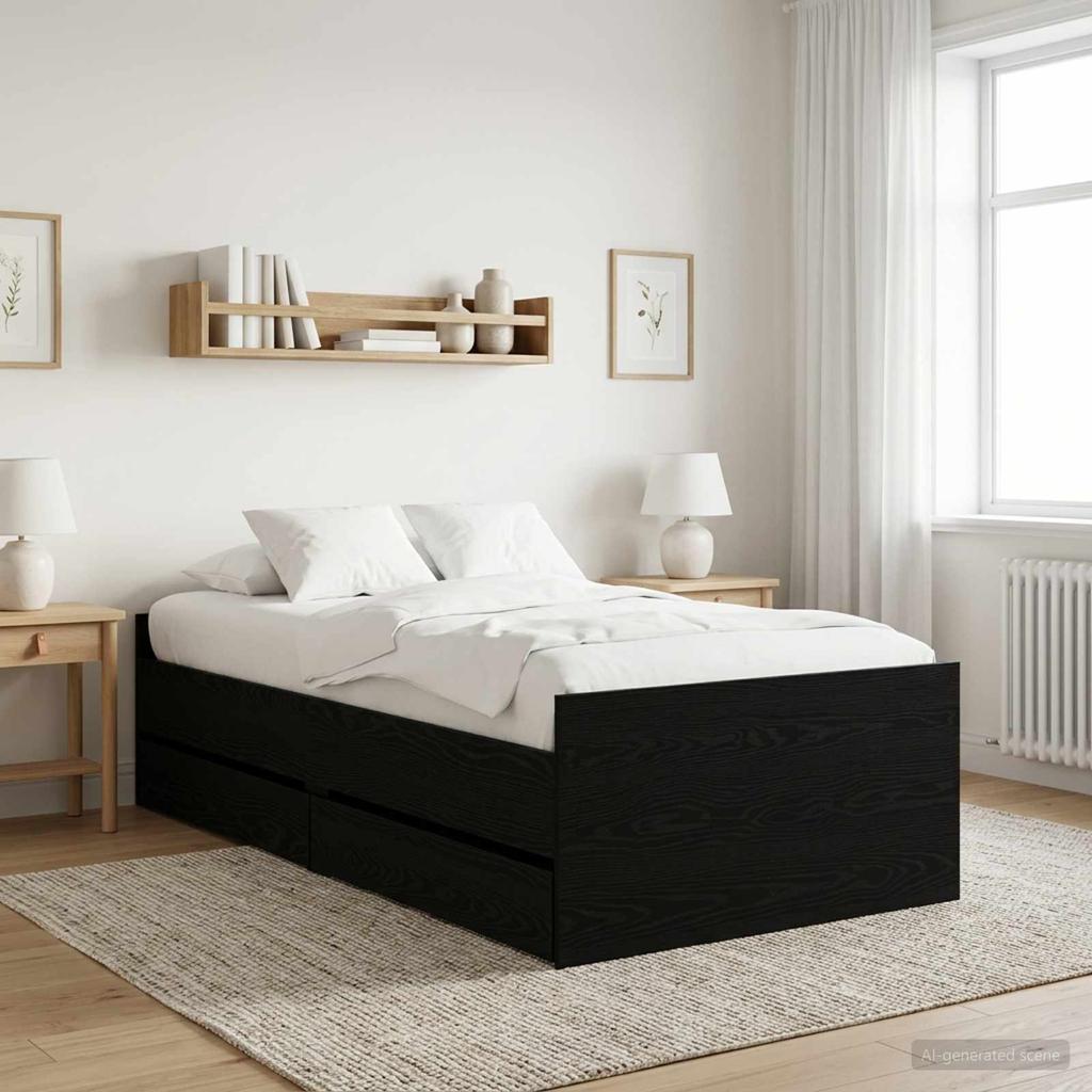 Bed Frame with Drawers Black Oak Solid Pine Wood