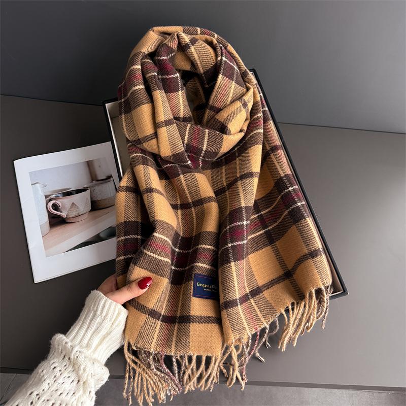 Classic British Style Autumn And Winter Plaid Warm Scarf Women'S Shawl Versatile Commuter Fringed Fine Sand Imitation Cashmere Scarf