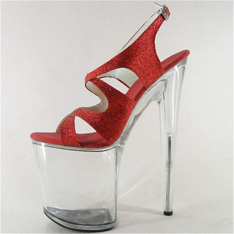 20Cm new red flash particles fashion high heel fish mouth transparent waterproof table average size fine heel fashion cool