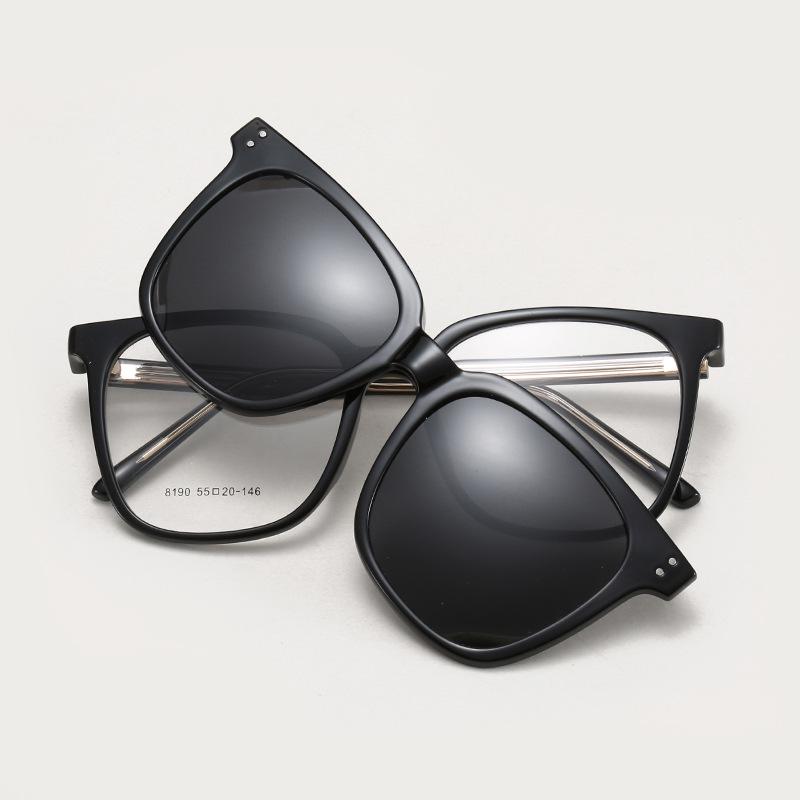 8190 Lunettes de soleil magnétiques polarisées à clipser, Monture de lunettes de prescription pour hommes et femmes - Lunettes de soleil de conduite carrées tendance.